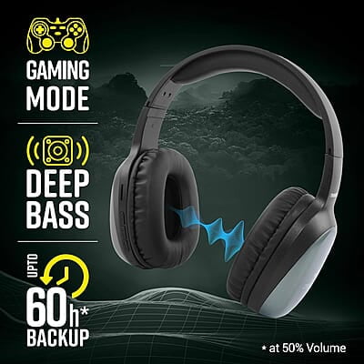 ZEBRONICS Thunder PRO Over Ear Wireless Headphone with Dual Pairing, Gaming Mode, ENC, Bluetooth, Call Function, Aux, Micro SD, Voice Assistant, Deep Bass, Up to 60h Backup ZEBRONICS Thunder PRO Over Ear Wireless Headphone with Dual Pairing, Gaming Mode, ENC, Bluetooth, Call Function, Aux, Micro SD, Voice Assistant, Deep Bass, Up to 60h Backup