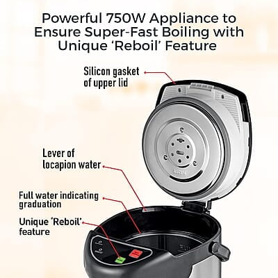 KENT Hot Pot Auto Electric Kettle With Water Dispenser 4L Storage Capacity 750W Appliance to Ensure Super Fast Boiling SS Inner Pot & Plastic Outer Body Reboil Feature Overheating Protection Silver KENT Hot Pot Auto Electric Kettle With Water Dispenser 4L Storage Capacity 750W Appliance to Ensure Super Fast Boiling SS Inner Pot & Plastic Outer Body Reboil Feature Overheating Protection Silver