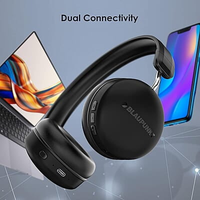 Blaupunkt BH51 ANC Moksha Bluetooth Wireless On Ear Headphones with 32 Hrs* Long Playtime I 25dB Active Noise Cancellation I 40MM Drivers I HD Sound I Built in Mic I TurboVolt Fast Charging Blaupunkt BH51 ANC Moksha Bluetooth Wireless On Ear Headphones with 32 Hrs* Long Playtime I 25dB Active Noise Cancellation I 40MM Drivers I HD Sound I Built in Mic I TurboVolt Fast Charging