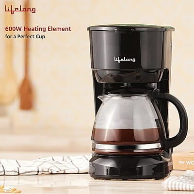 Lifelong Drip Coffee Maker for 5 Cups - Coffee Machine with Water Level Indicator, 750ml Borosilicate Carafe Glass Jar of 600W