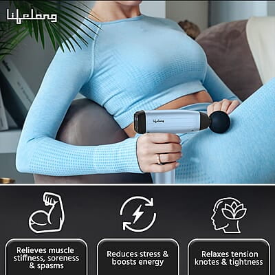 Lifelong Gun Massager Percussion for Full Body Pain Relief 6 Heads LED Touch 30 Speed Levels Premium Bag Lifelong Gun Massager Percussion for Full Body Pain Relief 6 Heads LED Touch 30 Speed Levels Premium Bag