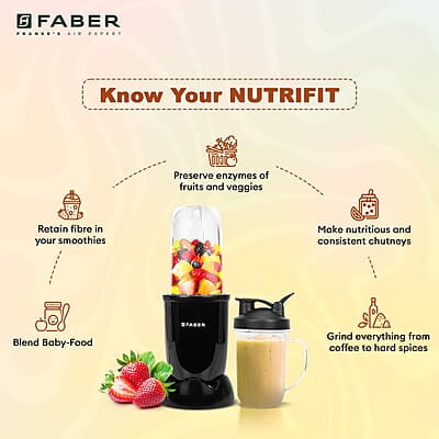 Faber Sportz Blender FSB 5-in-1 Nutrifit Nero 5 PC Jars 1L+500ML+500ML Mug+300ML+300ML Dessert Cup Faber Sportz Blender FSB 5-in-1 Nutrifit Nero 5 PC Jars 1L+500ML+500ML Mug+300ML+300ML Dessert Cup