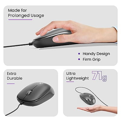 Ambrane Wired USB Mouse, Plug & Play, High Resolution 1600 DPI Optical Sensor, 3-Button Design, Clickable Scroll Wheel, Ambidextrous, Ergonomic Mouse for Comfortable All-Day Grip Ambrane Wired USB Mouse, Plug & Play, High Resolution 1600 DPI Optical Sensor, 3-Button Design, Clickable Scroll Wheel, Ambidextrous, Ergonomic Mouse for Comfortable All-Day Grip