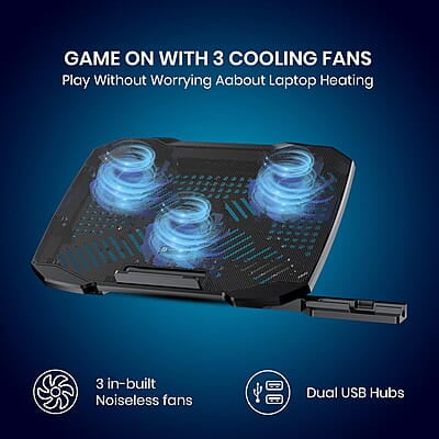 Portronics My Buddy Air 4 Laptop Cooling Pad with Triple Cooling Fans, Multi-Level Height Adjustable, Mobile Holder