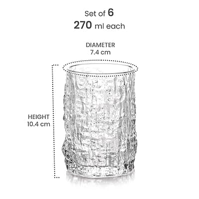 Treo by Milton Icy On The Rocks Glass Tumbler,6 Pc Set,270 ml Each,Transparent Treo by Milton Icy On The Rocks Glass Tumbler,6 Pc Set,270 ml Each,Transparent