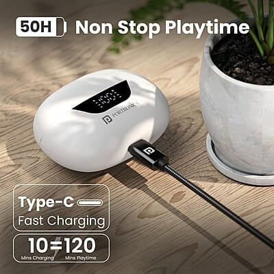 Portronics Harmonics Twins 28 ANC TWS in Ear Earbuds with Smart Touch Control, 50 Hours Playback, Quad Mic ENC Portronics Harmonics Twins 28 ANC TWS in Ear Earbuds with Smart Touch Control, 50 Hours Playback, Quad Mic ENC