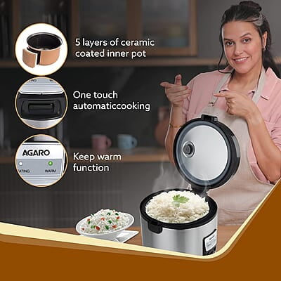 AGARO Regency Electric Rice Cooker, 5L Ceramic Coated Inner Bowl, Cooks up to 10 cups of Raw Rice, Automatic Cooking, Keep Warm Function AGARO Regency Electric Rice Cooker, 5L Ceramic Coated Inner Bowl, Cooks up to 10 cups of Raw Rice, Automatic Cooking, Keep Warm Function