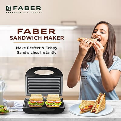 Faber 750W Sandwich Grill Toaster Grill, Toast & Heat 2 Slice Slots