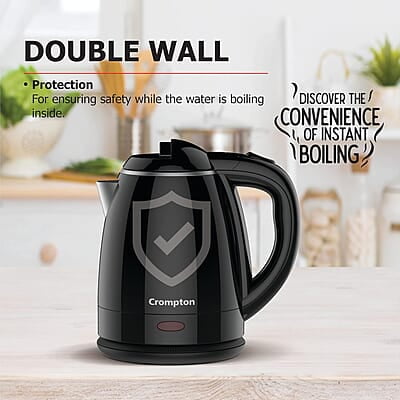 Crompton Activ Hot 1.5 litres Cool Touch Electric Kettle (Black), 1500 Watts Crompton Activ Hot 1.5 litres Cool Touch Electric Kettle (Black), 1500 Watts