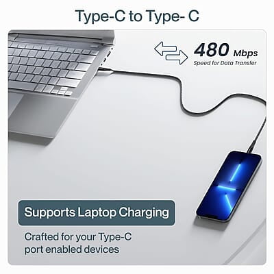 Ambrane 100W Type-C To Type-C Fast Charging Cable Compatible With iPhone 15,Samsung,Oneplus,Google Pixel,Laptop,Macbook&Type C Devices,480Mbps Data Sync,Braided Cable,1.5M Length(Abcc-100 Ambrane 100W Type-C To Type-C Fast Charging Cable Compatible With iPhone 15,Samsung,Oneplus,Google Pixel,Laptop,Macbook&Type C Devices,480Mbps Data Sync,Braided Cable,1.5M Length(Abcc-100