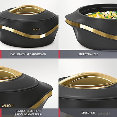 MILTON Pearl Inner Stainless Steel Jr. Casserole Set of 3 (455 ml, 860 ml, 1270 ml), Black MILTON Pearl Inner Stainless Steel Jr. Casserole Set of 3 (455 ml, 860 ml, 1270 ml), Black