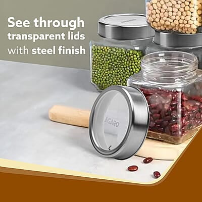 AGARO Elegant Cube Jar 580 ml, Square Shaped, Transparent Lid Pack of 2. AGARO Elegant Cube Jar 580 ml, Square Shaped, Transparent Lid Pack of 2.