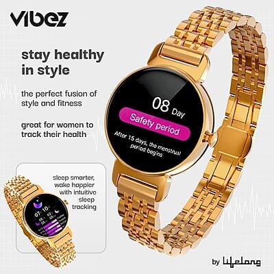 Vibez by Lifelong Ruby 1.04" AMOLED Smartwatch for Women with Metal Strap, Bluetooth Calling, 60 Hz, Voice Assistance Vibez by Lifelong Ruby 1.04" AMOLED Smartwatch for Women with Metal Strap, Bluetooth Calling, 60 Hz, Voice Assistance