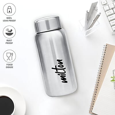 MILTON Aqua 500 Stainless Steel Water Bottle, 500 ml Single walled Leak Proof MILTON Aqua 500 Stainless Steel Water Bottle, 500 ml Single walled Leak Proof