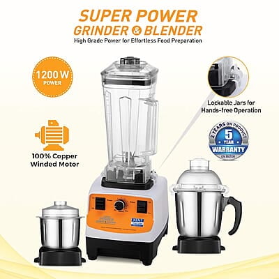 KENT 16083 Super Power Grinder & Blender 1200W| High-Speed Operation | BPA-Free and Stainless Steel Lockable Jars | Pulse Function & Speed Control KENT 16083 Super Power Grinder & Blender 1200W| High-Speed Operation | BPA-Free and Stainless Steel Lockable Jars | Pulse Function & Speed Control