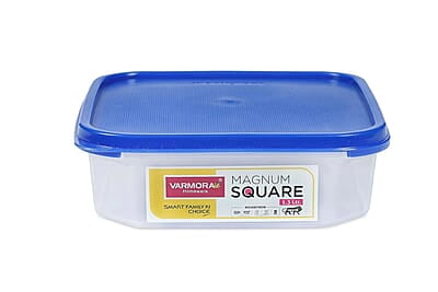 Varmora Magnum Square Smart Kitchen Storage Plastic Container – Blue Lid (1.3 Litres)(Pack of 8)