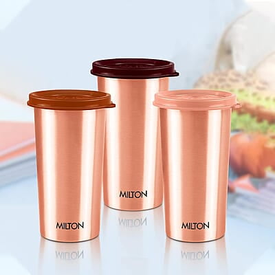 MILTON Copper Drinking Water Tumbler with Lid, 1 Piece, 480 ml, Copper 100% Leak Proof MILTON Copper Drinking Water Tumbler with Lid, 1 Piece, 480 ml, Copper 100% Leak Proof