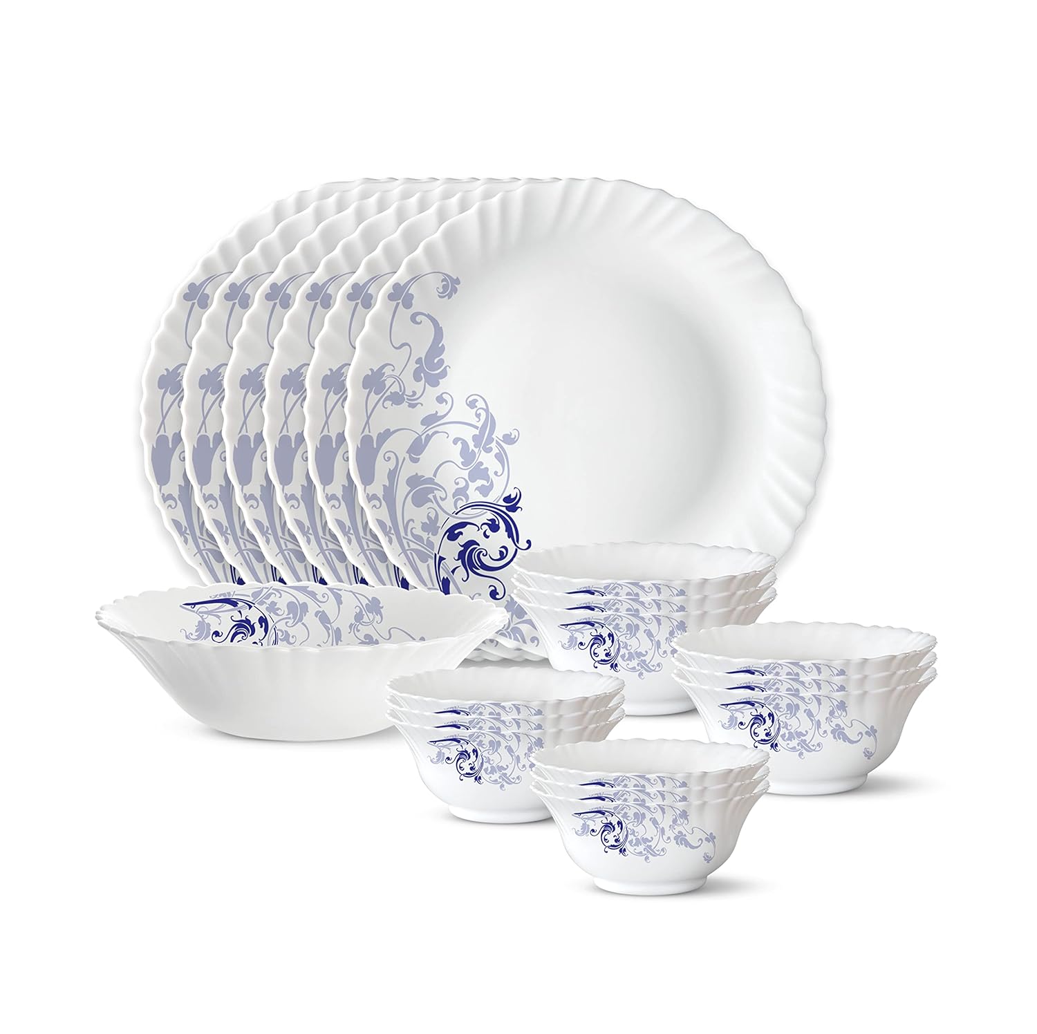 Larah by Borosil Blue Eve Silk Series Opalware Dinner Set 15pcs