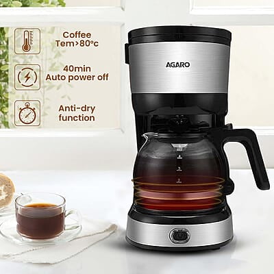 AGARO Royal 4 Big Cups Drip Coffee Maker, 600 Ml Borosilicate Glass Carafe Jar, 750W AGARO Royal 4 Big Cups Drip Coffee Maker, 600 Ml Borosilicate Glass Carafe Jar, 750W