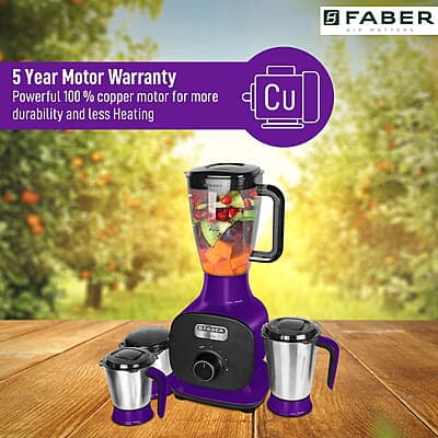 Faber 1000W Juicer Mixer Grinder with 3 Stainless Steel Jar+ 1 Fruit Filter FMG Candy Purple Faber 1000W Juicer Mixer Grinder with 3 Stainless Steel Jar+ 1 Fruit Filter FMG Candy Purple