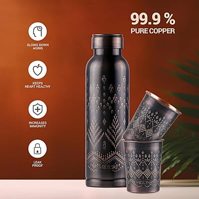MILTON Copper Elegante Gift Set (1- Bottle, 940 ml and 2-Tumbler, 290 ml Each), Copper Ethnic MILTON Copper Elegante Gift Set (1- Bottle, 940 ml and 2-Tumbler, 290 ml Each), Copper Ethnic