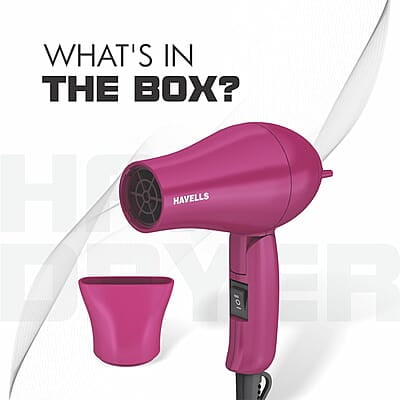 Havells 1000 Watt Foldable Hair Dryer; 2 Heat Settings (Hot/Warm), Heat Balance Technology Havells 1000 Watt Foldable Hair Dryer; 2 Heat Settings (Hot/Warm), Heat Balance Technology