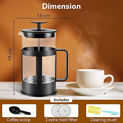 AGARO Delite French Press Coffee And Tea Maker, Borosilicate Glass Body With Sleeves, Glass Carafe, BPA Free Plastic Lid Strainer, 600Ml AGARO Delite French Press Coffee And Tea Maker, Borosilicate Glass Body With Sleeves, Glass Carafe, BPA Free Plastic Lid Strainer, 600Ml