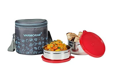 Varmora SS Executive Printed Assorted Stainless Steel Tiffin Lunch Box for Office Set of 2 Containers (390 ml and 520 ml) Varmora SS Executive Printed Assorted Stainless Steel Tiffin Lunch Box for Office Set of 2 Containers (390 ml and 520 ml)