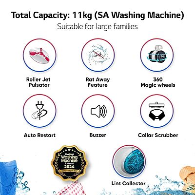 LG 11 Kg 5 Star Wind Jet Dry Rat Away Technology Semi-Automatic Top Loading Washing Machine LG 11 Kg 5 Star Wind Jet Dry Rat Away Technology Semi-Automatic Top Loading Washing Machine