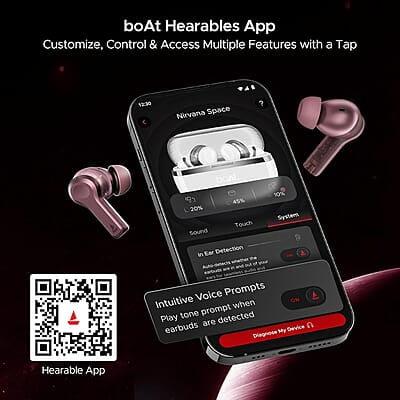 boAt Nirvana Space Truly Wireless in-Ear w/ 360º Spatial Audio, ANC Up to 32dB, 100hrs Playback, 4 Mics with AI-ENx™, Adaptive EQ, in-Ear Detection, DLC Drivers & Fast Pair boAt Nirvana Space Truly Wireless in-Ear w/ 360º Spatial Audio, ANC Up to 32dB, 100hrs Playback, 4 Mics with AI-ENx™, Adaptive EQ, in-Ear Detection, DLC Drivers & Fast Pair