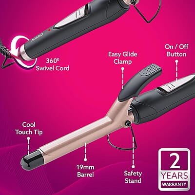 AGARO HC7001 Hair Curler with 19MM Barrel, Rod, Tong, Tourmaline Infused Ceramic Coated Plates AGARO HC7001 Hair Curler with 19MM Barrel, Rod, Tong, Tourmaline Infused Ceramic Coated Plates