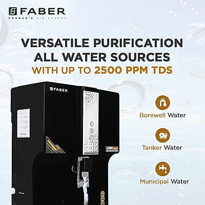 Faber Galaxy Pro Star (RO + UV + UF+ MAT) 7L Storage 8 Stage Filtration Pre & Post Carbon Upto 2500 PPM TDS Faber Galaxy Pro Star (RO + UV + UF+ MAT) 7L Storage 8 Stage Filtration Pre & Post Carbon Upto 2500 PPM TDS