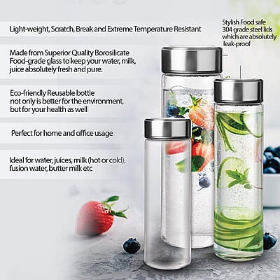 Treo by Milton Borosilicate Crysta Glass Bottle, 1000 ml, Glaze Steel Treo by Milton Borosilicate Crysta Glass Bottle, 1000 ml, Glaze Steel