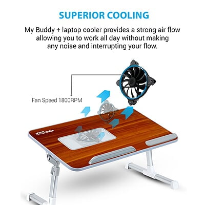 Portronics My Buddy Plus Adjustable Laptop Table with built-in USB Cooling Fan, Foldable Legs, Adjustable Angle Portronics My Buddy Plus Adjustable Laptop Table with built-in USB Cooling Fan, Foldable Legs, Adjustable Angle