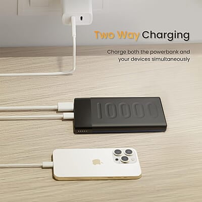 Ambrane 10000mAh Slim Power Bank, 20W Fast Charging, Dual Output, Type C PD (Input & Output), Quick Charge Ambrane 10000mAh Slim Power Bank, 20W Fast Charging, Dual Output, Type C PD (Input & Output), Quick Charge
