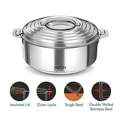 MILTON Galaxia 7500 Double Walled Stainless Steel Casserole, 6.2 litres, Silver