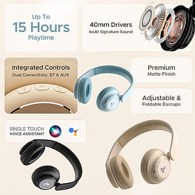 boAt Rockerz 450 Bluetooth On Ear Headphones with Mic, Upto 15 Hours Playback, 40MM Drivers, Padded Ear Cushions, Integrated Controls and Dual Modes boAt Rockerz 450 Bluetooth On Ear Headphones with Mic, Upto 15 Hours Playback, 40MM Drivers, Padded Ear Cushions, Integrated Controls and Dual Modes