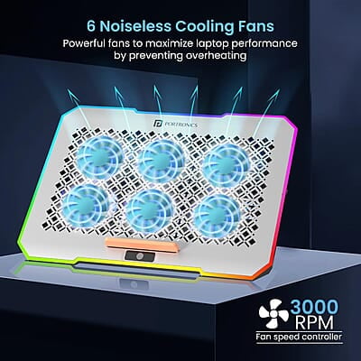 Portronics My Buddy Air Pro Laptop Cooling Pad with 6 Cooling Fans, 5-Level Angle & Height Adjustable Portronics My Buddy Air Pro Laptop Cooling Pad with 6 Cooling Fans, 5-Level Angle & Height Adjustable