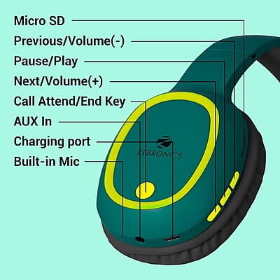 ZEBRONICS Thunder Bluetooth 5.3 Wireless Over ear Headphones with 60H Backup, Gaming Mode, Dual Pairing, ENC, AUX, Micro SD, Voice Assistant, Comfortable Earcups, Call Function ZEBRONICS Thunder Bluetooth 5.3 Wireless Over ear Headphones with 60H Backup, Gaming Mode, Dual Pairing, ENC, AUX, Micro SD, Voice Assistant, Comfortable Earcups, Call Function