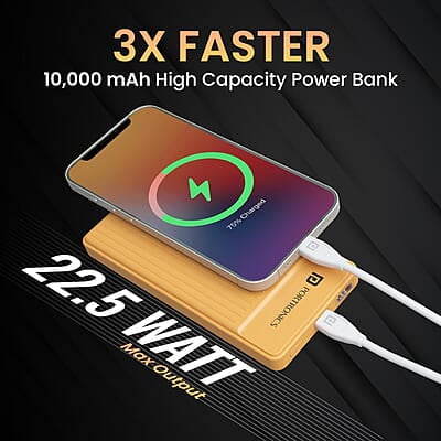 Portronics Luxcell B 10K 10000 mAh 22.5W Fast Charging Power Bank, Ultra Slim Power Bank with Mach USB-A Output, Type C PD Output Portronics Luxcell B 10K 10000 mAh 22.5W Fast Charging Power Bank, Ultra Slim Power Bank with Mach USB-A Output, Type C PD Output