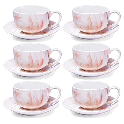Treo by Milton Marble Cup and Saucer Set of 12, Marble Brown Treo by Milton Marble Cup and Saucer Set of 12, Marble Brown