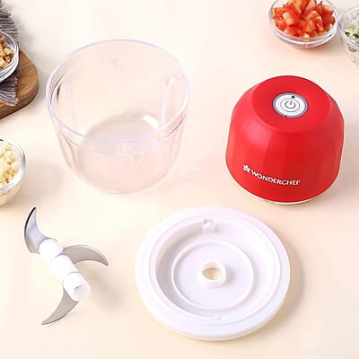 Wonderchef Zippy Rechargeable Wireless Electric Cordless Chopper, Stainless Steel 350 ML, 30 Watts Wonderchef Zippy Rechargeable Wireless Electric Cordless Chopper, Stainless Steel 350 ML, 30 Watts