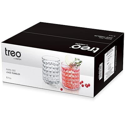 Treo by Milton Knitts 260 Glass Tumblers, Transparent, Knitt Textured Design Glasses Set of 6, 260 ml Each Ideal for Water, Juice, Cocktails, Mocktails Treo by Milton Knitts 260 Glass Tumblers, Transparent, Knitt Textured Design Glasses Set of 6, 260 ml Each Ideal for Water, Juice, Cocktails, Mocktails