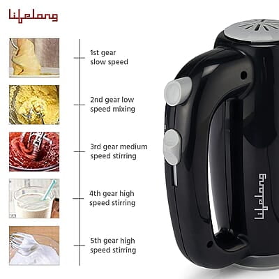 Lifelong LLHM02 300 W Regalia Plus Hand Mixer with Stand for Mixing Cake Batter and Atta Lifelong LLHM02 300 W Regalia Plus Hand Mixer with Stand for Mixing Cake Batter and Atta