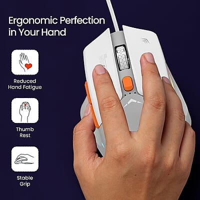 Portronics Vader Wired Gaming Mouse with 6 Buttons, Thumb Support, Adjustable DPI (6400 Max), RGB Light Effects, Ergonomic Design, 1.5 m Long USB Cable for Laptop & PC Portronics Vader Wired Gaming Mouse with 6 Buttons, Thumb Support, Adjustable DPI (6400 Max), RGB Light Effects, Ergonomic Design, 1.5 m Long USB Cable for Laptop & PC