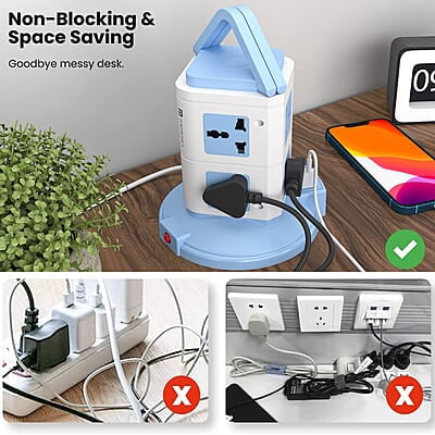 Portronics Power Plate 9 with 3 USB Ports + 8 Power Sockets Power Converter, 2500W Power Output, 2.1A USB Charging Port, 3M Cord Length