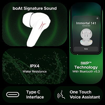 boAt Immortal 141 TWS Gaming Earbuds with Enx Tech,Up to 40 Hrs Playtime,Signature Sound,Beast Mode,Ipx4 Resistance,Iwp Tech,RBG Lights,&USB Type-C Port boAt Immortal 141 TWS Gaming Earbuds with Enx Tech,Up to 40 Hrs Playtime,Signature Sound,Beast Mode,Ipx4 Resistance,Iwp Tech,RBG Lights,&USB Type-C Port