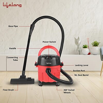 Lifelong 10 litre Vacuum Cleaner for Home - 1000 W, Wet & Dry Floor Cleaner Lifelong 10 litre Vacuum Cleaner for Home - 1000 W, Wet & Dry Floor Cleaner