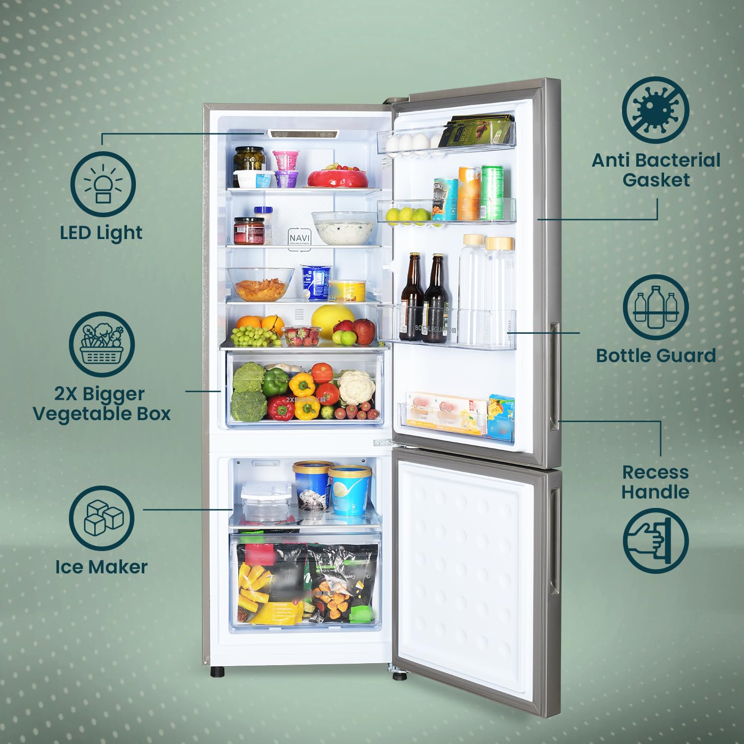 Haier 237 L, 2 Star, 8 In 1 Convertible, Frost Free Double Door Bottom Mount Refrigerator