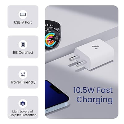 Ambrane 10.5W USB Mobile Charger Adapter, Compatibility with Android & Other USB Enabled Devices, Multi-Layer Protection, Made in India Wall Charger Adapter, BIS Certified Ambrane 10.5W USB Mobile Charger Adapter, Compatibility with Android & Other USB Enabled Devices, Multi-Layer Protection, Made in India Wall Charger Adapter, BIS Certified